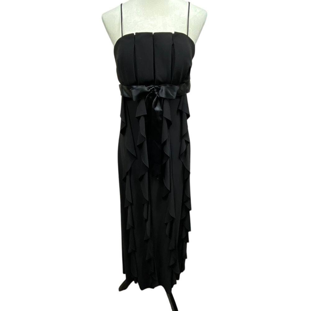 Betsy & Adam Elegant Black Strapless  Cascading Ruffles Evening Gown Glam‎ Sz 10